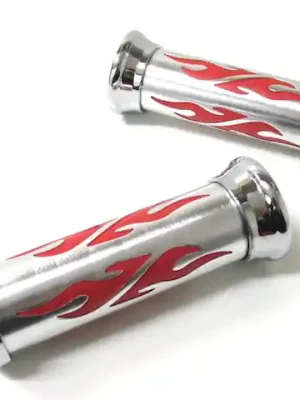 Lenker Griffgummis TUNING Griffe Tribe rot chrom Flammen Roller Scooter Motorrad Geprüft