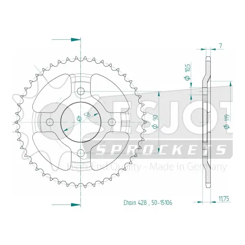 Kettenrad K50-15106 Stahl Bestseller